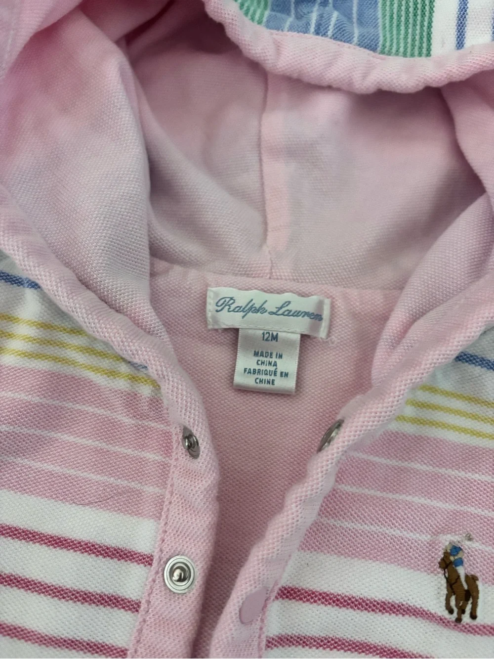Ralph Lauren Pink Striped Hooded Sweatshirt with Pony Logo